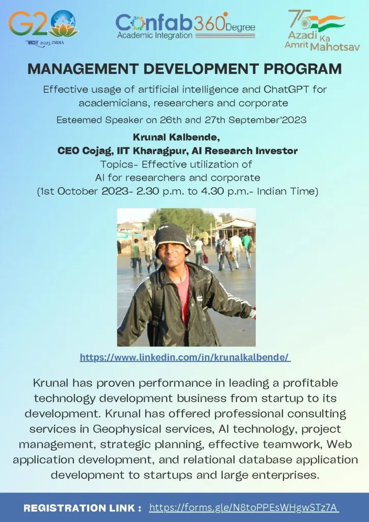 MDP - Effective Utilization of AI for Researchers and Corporate by Krunal Kalbende, CEO Cojag, IIT Kharagpur - Image 1